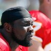 CHARLOTTE, NC - OCTOBER 05:  Tamba Hali #91 of the Kansas City Chiefs looks on from the bench during the game against the Carolina Panthers at Bank of America on October 5, 2008 in Charlotte, North Carolina.  (Photo by Kevin C. Cox/Getty Images)