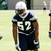 SAN DIEGO - MAY 03: Linebacker Larry English #52 of the San Diego Chargers prepares to pass rush during a drill at minicamp practice at the team's training facility on May 3, 2009 in San Diego, California. (Photo by Kevin Terrell/Getty Images)