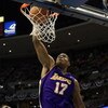DENVER - MAY 29:  Andrew Bynum #17 of the Los Angeles Lakers dunks the ball in front of Nene #31 of the Denver Nuggets in Game Six of the Western Conference Finals during the 2009 NBA Playoffs at Pepsi Center on May 29, 2009 in Denver, Colorado. NOTE TO U