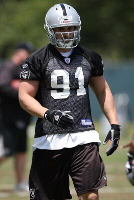 ALAMEDA, CA - MAY 09:  Trevor Scott #91 of the Oakland Raiders works out at the rookie mini-camp at the Raiders training facility on May 9, 2008 in Alameda, California.  (Photo by Jed Jacobsohn/Getty Images)