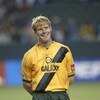 CARSON, CA - JUNE 18:  Defender Alexi Lalas #30 of the Los Angeles Galaxy smiles during player introductions before the Major League Soccer (MLS) game against the San Jose Earthquakes at the Home Depot Center on June 18, 2003 in Carson, California.  The g