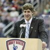 WASHINGTON - APRIL 10: Matt Gilroy of the Boston Terriers addresses the crowd during the Hobey Baker Award Presentation on April 10, 2009 at the Verizon Center in Washington, DC. (Photo by Elsa/Getty Images)
