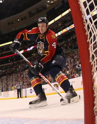 SUNRISE, FL - FEBRUARY 15: Jay Bouwmeester #4 of the Florida Panthers skates against the Washington Capitals on February 15, 2009 at the BankAtlantic Center in Sunrise, Florida. (Photo by Jon Greenberg/Getty Images)