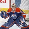 EDMONTON - OCTOBER 12:  Goalie Mathieu Garon #32 of the Edmonton Oilers guards the net during the game against the Colorado Avalanche on October 12, 2008 at Rexall Place in Edmonton, Alberta, Canada.  (Photo by Dale MacMillan/Getty Images)