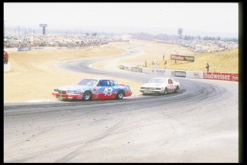 Richard Petty, driver of the #43 STP car is chased by Bobby Allison #22 during a Nascar Winston Cup race at the Riverside Raceway in Riverside, California. (Image by Mike Powell/Getty Images)