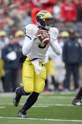 COLUMBUS, OH - NOVEMBER 22:  Steve Brown #3 of the Michigan Wolverines passes the ball during the Big Ten Conference game against the Ohio State Buckeyes at Ohio Stadium on November 22, 2008 in Columbus, Ohio.  (Photo by Andy Lyons/Getty Images)