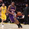 LOS ANGELES, CA - FEBRUARY 26:  Leandro Barbosa #10 of the Phoenix Suns drives with the ball during the NBA game against the Los Angeles Lakers at Staples Center on February 26, 2009 in Los Angeles, California.    The Lakers defeated the Suns 132-106.  NO
