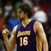 ORLANDO, FL - JUNE 11:  Pau Gasol #16 of the Los Angeles Lakers reacts in overtime before defeating the Orlando Magic 99-91 in Game Four of the 2009 NBA Finals on June 11, 2009 at Amway Arena in Orlando, Florida.  NOTE TO USER:  User expressly acknowledge