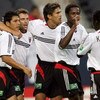 CHICAGO - JUNE 29:  (L-R) Christian Gomez #10,  Dema Kovalenko #21, Jaime Moreno #99, Clyde Simms #19 and Nana Kuffour #24 of D.C. United celebrate a goal against the Chicago Fire during their MLS game on June 29, 2005 at Soldier Field in Chicago, Illinoi