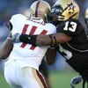 NASHVILLE, TN - DECEMBER 31:  Chris Marve #13 of the Vanderbilt Commodores tackles Montel Harris #41 of the Boston College Eagles during the Gaylord Hotels Music City Bowl at LP Field on December 31, 2008 in Nashville, Tennessee.  (Photo by Andy Lyons/Get
