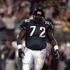 11 Oct 1998:  Offensive tackle Leon Searcy #72 of the Jacksonville Jaguars looks on during the game against the Miami Dolphins at the Alltel Stadium in Jacksonville, Florida. The Jaguars defeated the Dolphins 28-21. Mandatory Credit: Scott Halleran  /Alls