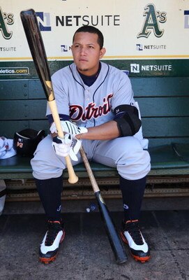 OAKLAND, CA - JULY 1:  Miguel Cabrera #24 of the Detroit Tigers looks on before action against the Oakland Athletics on July 1, 2009 at the Oakland Coliseum in Oakland, California. (Photo by Jed Jacobsohn/Getty Images)