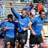 SAN JOSE, CA - OCTOBER 24:  Defender Craig Waibel #16 of the San Jose Earthquakes celebrates with teammates Brian Ching #25 (L) and Ian Russell #7 (R) after scoring against the Kansas City Wizards in game one of the MLS Western Conference semifinals on Oc