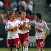 CARSON, CA - JUNE 28:  Sinisa Ubiparipovic #8 of the New York Red Bulls celebrates with teammate Seth Stammler #6 after a first half goal by teammate Dave van den Bergh #11 (not in photo) against CD Chivas USA during their MLS match at the Home Depot Cent