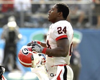 ORLANDO, FL - JANUARY 1: Running back Knowshon Moreno #24 of the University of Georgia sets for play against the Michigan State Spartans at the 2009 Capital One Bowl at the Citrus Bowl on January 1, 2009 in Orlando, Florida.  (Photo by Al Messerschmidt/Ge