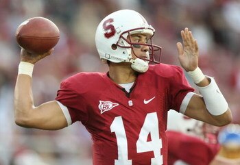 STANFORD, CA - SEPTEMBER 20:  Quarterback Tavita Pritchard #14 of the Stanford Cardinal passes against the San Jose State Spartans at Stanford Stadium on September 20, 2008 in Stanford, California.  (Photo by Jed Jacobsohn/Getty Images)