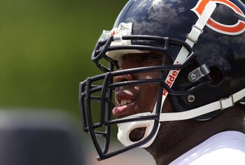 LAKE FOREST, IL - MAY 31: Marcus Harrison #94 of the Chicago Bears participates during a mini-camp practice on May 31, 2008 at Halas Hall in Lake Forest, Illinois. (Photo by Jonathan Daniel/Getty Images)
