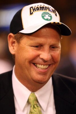 BOSTON - JUNE 17:  (FILE) Executive Director of Basketball Operations Danny Ainge of the Boston Celtics celebrates after defeating the Los Angeles Lakers in Game Five of the 2008 NBA Finals on June 17, 2008 at TD Banknorth Garden in Boston, Massachusetts.