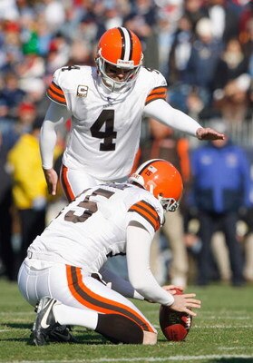 NASHVILLE, TN - DECEMBER 7:    Phil Dawson #4 of the Cleveland Browns kicks a field goal during the game against the Tennessee Titans on December 7, 2008 at LP Field in Nashville, Tennessee.  (Photo by Kevin C. Cox/Getty Images)