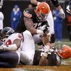 CLEVELAND - NOVEMBER 25:  Jamal Lewis #31 of the Cleveland Browns celebrates a fourth quarter touchdown with Ryan Tucker #72 behind Demeco Ryans #59 of the Houston Texans on November 25, 2007 at Cleveland Browns Stadium in Cleveland, Ohio. Cleveland won t