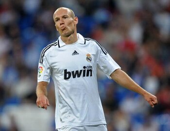 MADRID, SPAIN - MAY 24:  Arjen Robben of Real Madrid reacts during the La Liga match between Real Madrid and Mallorca at the Santiago Bernabeu Stadium on May 24, 2009 in Madrid, Spain.  (Photo by Jasper Juinen/Getty Images)