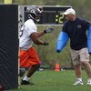 LAKE FOREST, IL - MAY 01: Defensive line coach Rob Marinelli of the Chicago Bears, former head coach of the Detroit Lions, works with Jarron Gilbert #73 during a rookie mini-camp practice on May 1, 2009 at Halas Hall in Lake Forest, Illinois. (Photo by Jo