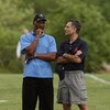 LAKE FOREST, IL - MAY 31: General manager Jerry Angelo of the Chicago Bears (R) talks with former Bear Otis Wilson during a mini-camp practice on May 31, 2008 at Halas Hall in Lake Forest, Illinois. (Photo by Jonathan Daniel/Getty Images)