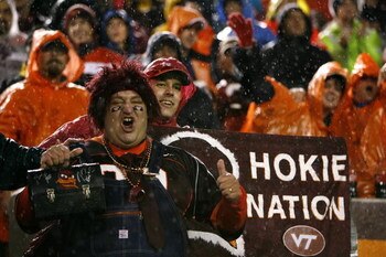 BLACKSBURG - OCTOBER 25:  Fans of the Virginia Tech Hokies show their support during the game against the Boston College Eagles at Lane Stadium on October 25, 2007 in Blacksburg, Virginia. (Photo by Kevin C. Cox/Getty Images)