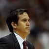 ATLANTA - MAY 03:  Head coach Erik Spoelstra of the Miami Heat watches his team late in the game against the Atlanta Hawks during Game Seven of the Eastern Conference Quarterfinals at Philips Arena on May 3, 2009 in Atlanta, Georgia. The Hawks defeated th