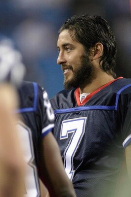 ORCHARD PARK - AUGUST 28:  Quarterback  J.P. Losman #7 of the Buffalo Bills looks on from the sidelines during the game against the Detroit Lions at Ralph Wilson Stadium on August 28, 2008 in Orchard Park, New York. (Photo by: Rick Stewart/Getty Images)
