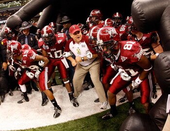NEW ORLEANS - DECEMBER 21:  Members of the Troy Trojans prepare to take the field against the Southern Mississippi Golden Eagles during the R+L Carriers New Orleans Bowl on December 21, 2008 at the Superdome in New Orleans, Louisiana.  (Photo by Chris Gra