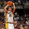 INDIANAPOLIS - MAY 13:  Reggie Miller #31 of the Indiana Pacers takes the last shot of the game against the Detroit Pacers in Game three of the Eastern Conference Semifinals during the 2005 NBA Playoffs at Conseco Fieldhouse on May 13, 2005 in Indianapoli