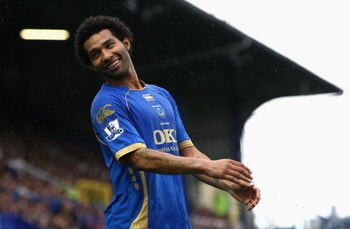 PORTSMOUTH, UNITED KINGDOM - APRIL 11:  Jermaine Pennant of Portsmouth smiles during the Barclays Premier League match between Portsmouth and West Bromwich Albion at Fratton Park on April 11, 2009 in Portsmouth, England.  (Photo by Ryan Pierse/Getty Image