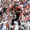 TAMPA, FL - NOVEMBER 16: Linebacker Derrick Brooks #55 of the Tampa Bay Buccaneers warms up with a leap against the Minnesota Vikings at Raymond James Stadium on November 16, 2008 in Tampa, Florida.  (Photo by Al Messerschmidt/Getty Images) 