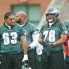 PHILADELPHIA - MAY 1: Offensive lineman Paul Fanaika #63 and Fenuki Tupou #78 of the Philadelphia Eagles look on during minicamp practice at the NovaCare Complex on May 1, 2009 in Philadelphia, Pennsylvania. (Photo by Hunter Martin/Getty Images)