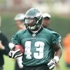 PHILADELPHIA - MAY 1: Fullback Leonard Weaver #43 of the Philadelphia Eagles runs the ball during minicamp practice at the NovaCare Complex on May 1, 2009 in Philadelphia, Pennsylvania. (Photo by Hunter Martin/Getty Images)