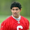 FLORHAM PARK, NJ - MAY 02:  Quarterback Mark Sanchez #6 of the New York Jets looks on during minicamp on May 2, 2009 at the Atlantic Health Jets Training Center in Florham Park, New Jersey.  (Photo by Jim McIsaac/Getty Images)