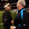 NEW ORLEANS - DECEMBER 28:  Head coach John Fox of the Carolina Panthers is congratulated by head coach Sean Payton of the New Orleans Saints on December 28, 2008 at the Superdome in New Orleans, Louisiana. The Panthers defated the Saints 33-31.  (Photo b