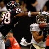 NEW ORLEANS - AUGUST 16:  Cornerback Antwaun Molden #28 of the Houston Texans can't stop wide receiver Lance Moore #16 of the New Orleans Saints from making a catch during a pre-season game at Louisiana Superdome on August 16, 2008 in New Orleans Louisian