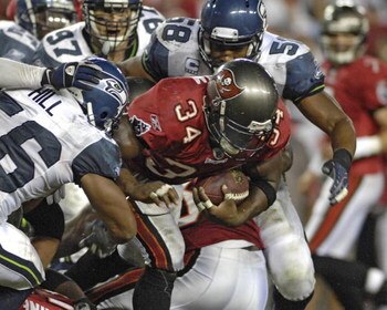 TAMPA, FL - OCTOBER 19: Running back Earnest Graham #34 of the Tampa Bay Buccaneers plays against the Seattle Seahawks at Raymond James Stadium on October 19, 2008 in Tampa, Florida.  (Photo by Al Messerschmidt/Getty Images) 