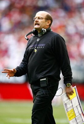 GLENDALE, AZ - DECEMBER 14:  Head Coach Brad Childress of the Minnesota Vikings looks on from the sideline during their NFL game against the Arizona Cardinals at the University of Phoenix Stadium on December 14, 2008 in Glendale, Arizona. The Vikings defe