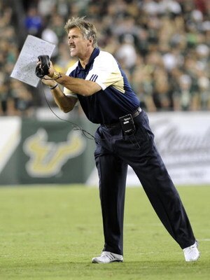 TAMPA, FL - OCTOBER 2:  Coach Dave Wannstedt of the Pittsburgh Panthers applauds first-half play against the University of South Florida Bulls at Raymond James Stadium on October 2, 2008 in Tampa, Florida.  (Photo by Al Messerschmidt/Getty Images)