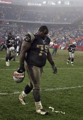 FOXBORO, MA - NOVEMBER 12:  Vince Wilfork #75 of the New England Patriots walks off the field after their loss to the New York Jets on November 12, 2006 at Gillette Stadium in Foxboro, Massachusetts. The Jets defeated the Patriots, 17-14.  (Photo by Elsa/