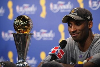 ORLANDO, FL - JUNE 14:  Kobe Bryant #24 of the Los Angeles Lakers speaks to the media after the Lakers defeated the Orlando Magic in Game Five of the 2009 NBA Finals on June 14, 2009 at Amway Arena in Orlando, Florida. The Lakers won 99-86. NOTE TO USER: 