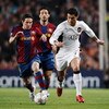BARCELONA, SPAIN - APRIL 23:  Cristiano Ronaldo (R) of Manchester United holds off the challenge of Lionel Messi (L) of Barcelona during the UEFA Champions League Semi-Final, first leg match between Barcelona and Manchester United at the Camp Nou stadium 