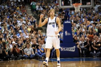 DALLAS - MAY 09:  Forward Dirk Nowitzki #41 of the Dallas Mavericks reacts during play with the Denver Nuggets in Game Three of the Western Conference Semifinals during the 2009 NBA Playoffs at AT&T Center on May 9, 2009 in Dallas, Texas. NOTE TO USER: Us