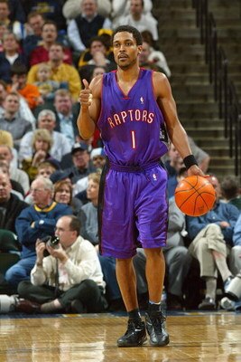 INDIANAPOLIS - MARCH 9:  Rod Strickland #1 of the Toronto Raptors brings the ball upcourt during the game against the Indiana Pacers at Conseco Fieldhouse on March 9, 2004 in Indianapolis, Indiana.  The Raptors won 94-84.  NOTE TO USER: User expressly ack