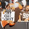 CLEVELAND - DECEMBER 21: Fans of the Cleveland Browns look on during the game against the Cincinnati Bengals at Cleveland Browns Stadium December 21, 2008 in Cleveland, Ohio. Cincinnati won the game 14-0. (Photo by Gregory Shamus/Getty Images)