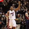 MIAMI - APRIL 25:  Jamaal Magloire #21 of the Miami Heat celebrates after the Heat take a 21 point lead at half-time against the Atlanta Hawks during Game Three of the Eastern Conference Quarterfinals at American Airlines Arena on April 25, 2009 in Miami,