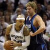 SAN ANTONIO - APRIL 18:  Forward Drew Gooden #90 of the San Antonio Spurs dribbles the ball past Dirk Nowitzki #41 of the Dallas Mavericks in Game One of the Western Conference Quarterfinals during the 2009 NBA Playoffs at AT&T Center on April 18, 2009 in
